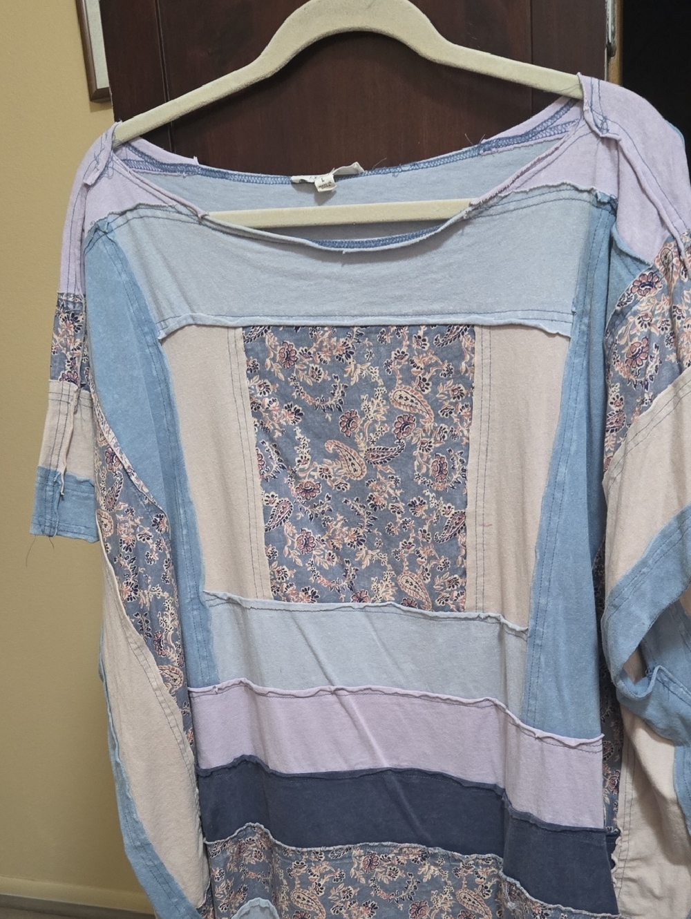 Oli & Hali Patchwork Boho Scoop-Neck Tunic in Blue & Cream